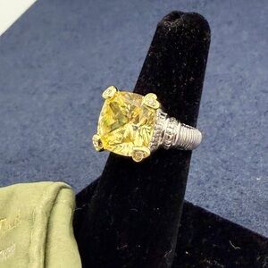 JR Two JUDITH RIPKA Sterling 18K Yellow Gold Canary Yellow Crystal Ring; SZ 5.5